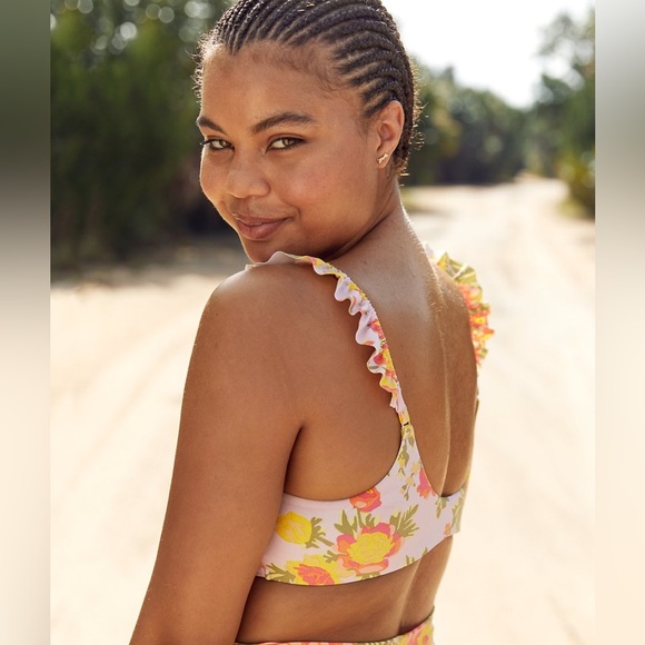 NWOT Aerie Floral Ruffle Scoop Bikini Top - Picture 2 of 8